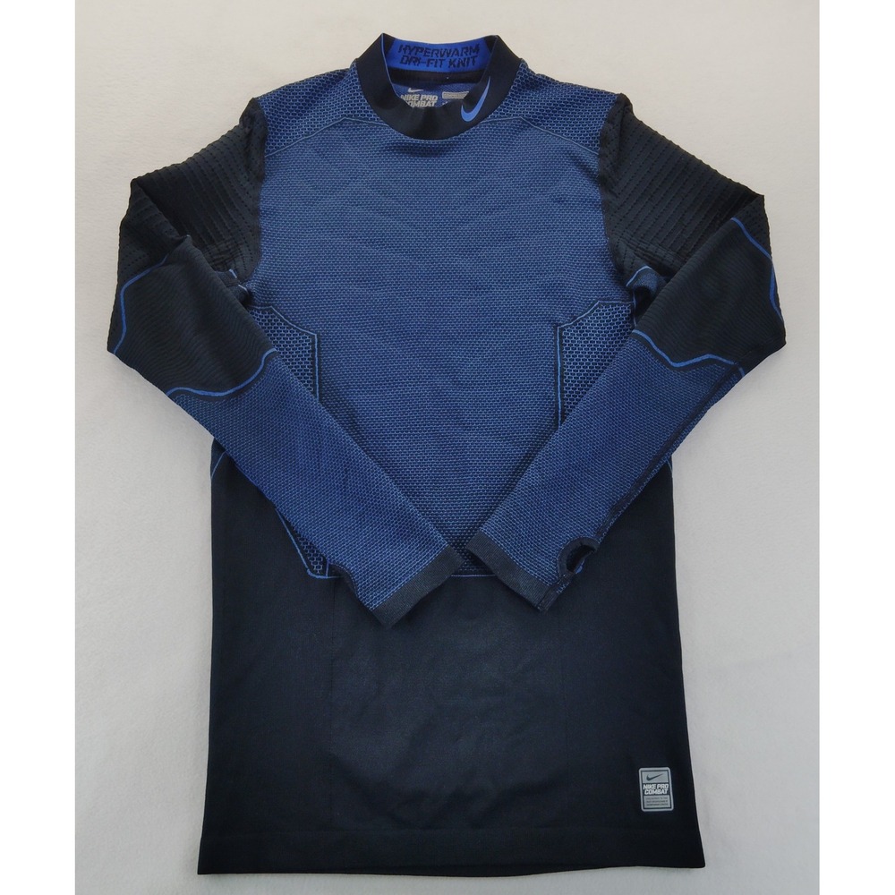 Nike Pro Combat Top Mens Large Blue Excellent Hyperwarm Dri-Fit Knit Compression